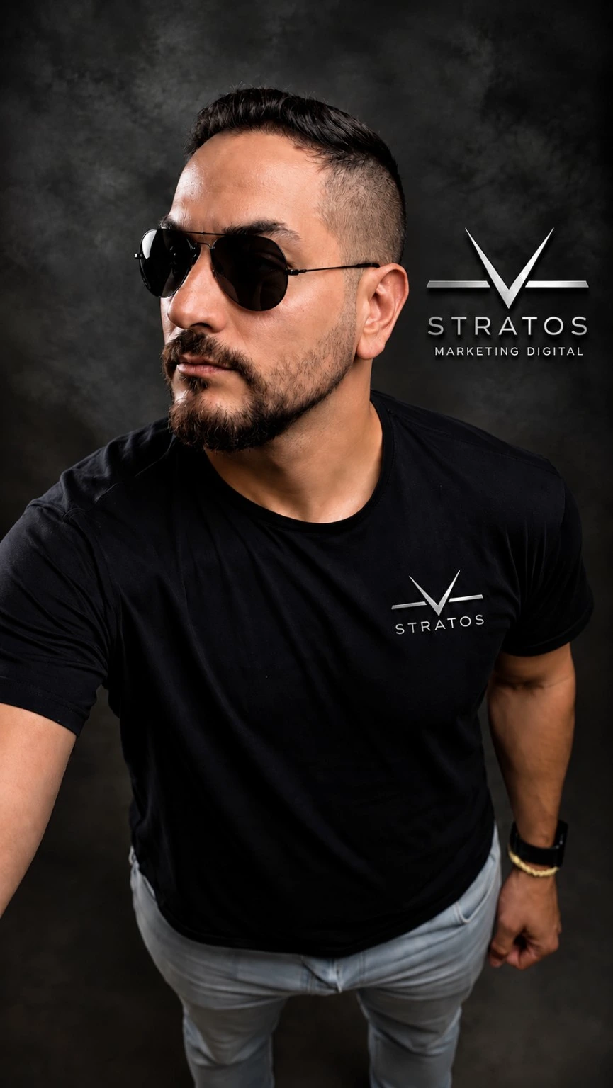 Lucas Filipe, fundador da StratosV, com camiseta da marca.